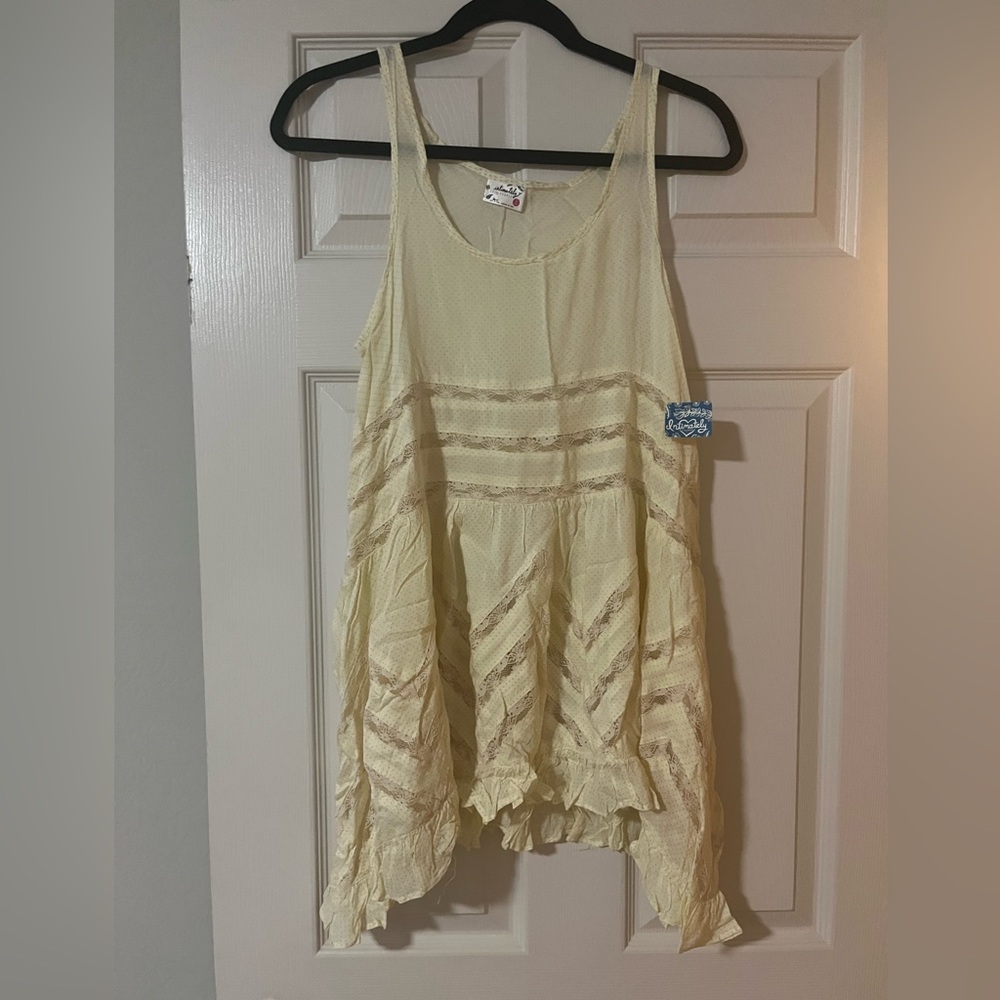 NWT XS free people trapeze voile ruffle tiered mini dress layering cream lace